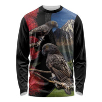 New Zealand Kea And Pohutukawa Long Sleeve Shirt With The Mountain Landscape LT03 Unisex Black - Polynesian Pride