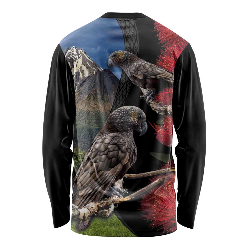 New Zealand Kea And Pohutukawa Long Sleeve Shirt With The Mountain Landscape LT03 - Polynesian Pride