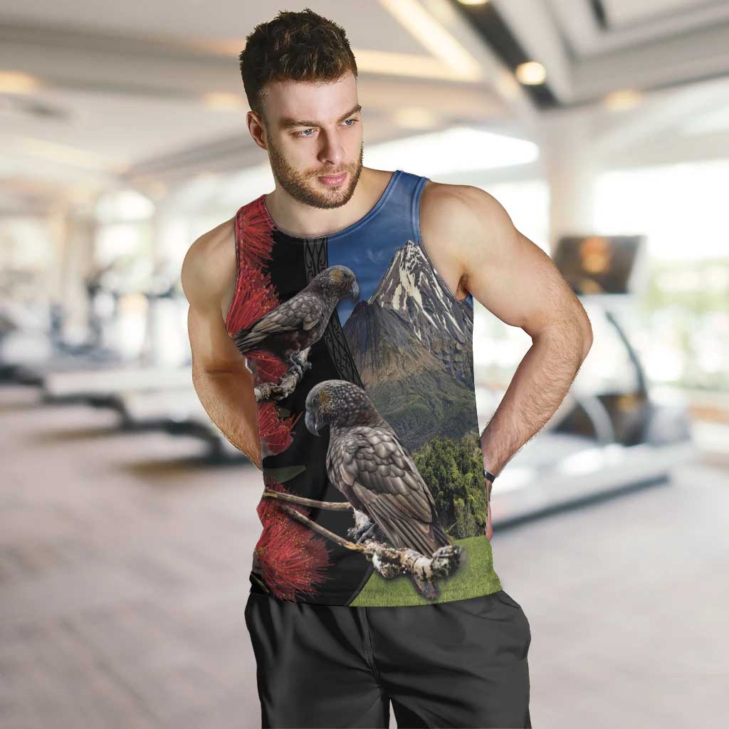 New Zealand Kea And Pohutukawa Men Tank Top With The Mountain Landscape LT03 Black - Polynesian Pride