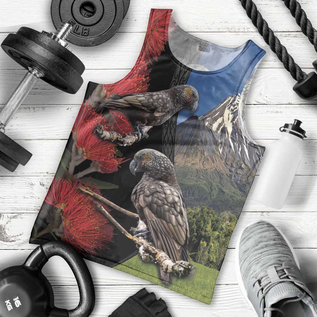 New Zealand Kea And Pohutukawa Men Tank Top With The Mountain Landscape LT03 - Polynesian Pride