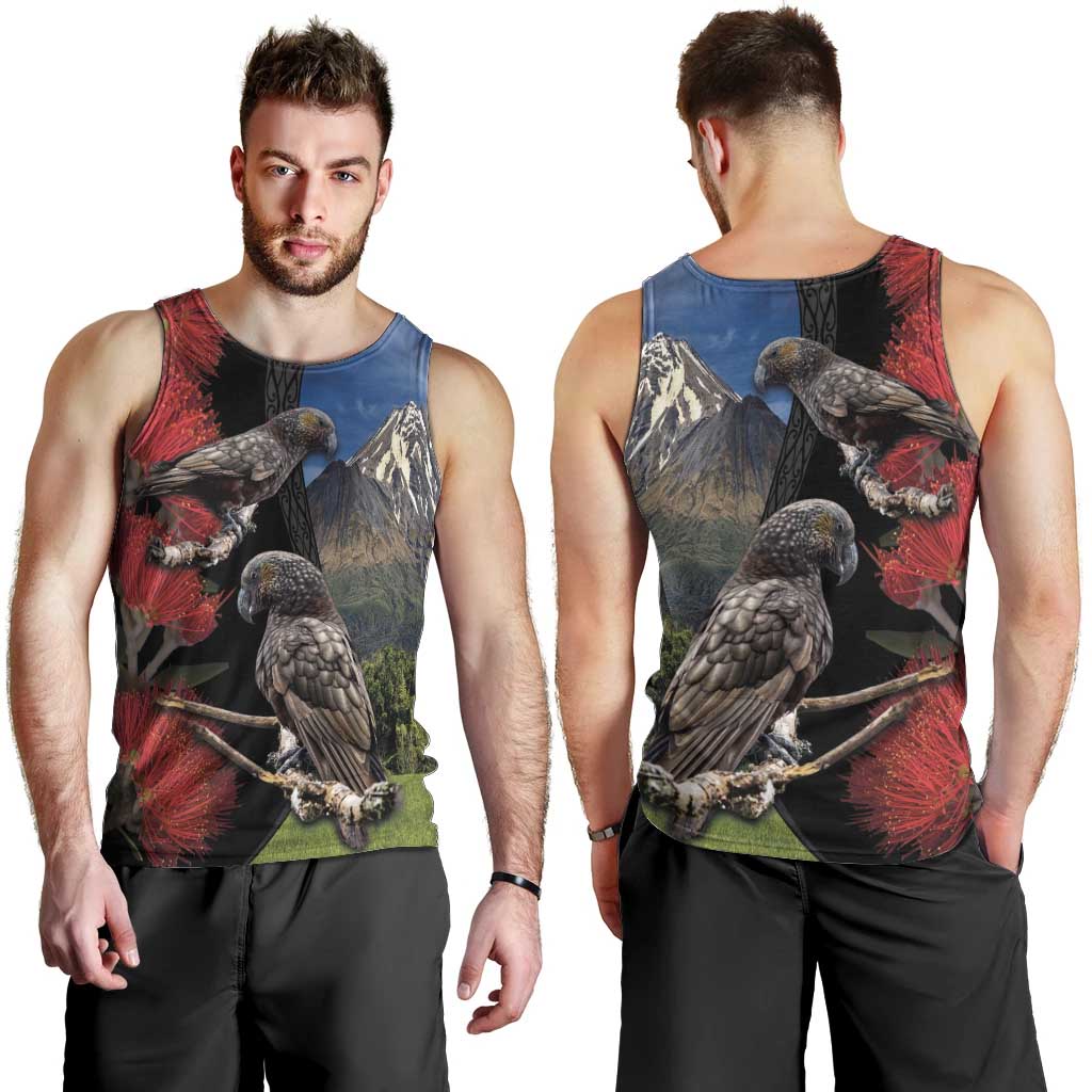 New Zealand Kea And Pohutukawa Men Tank Top With The Mountain Landscape LT03 - Polynesian Pride