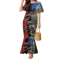 New Zealand Kea And Pohutukawa Mermaid Dress With The Mountain Landscape LT03 Women Black - Polynesian Pride