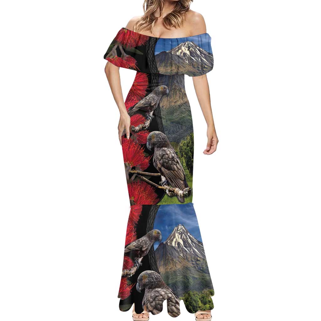 New Zealand Kea And Pohutukawa Mermaid Dress With The Mountain Landscape LT03 - Polynesian Pride