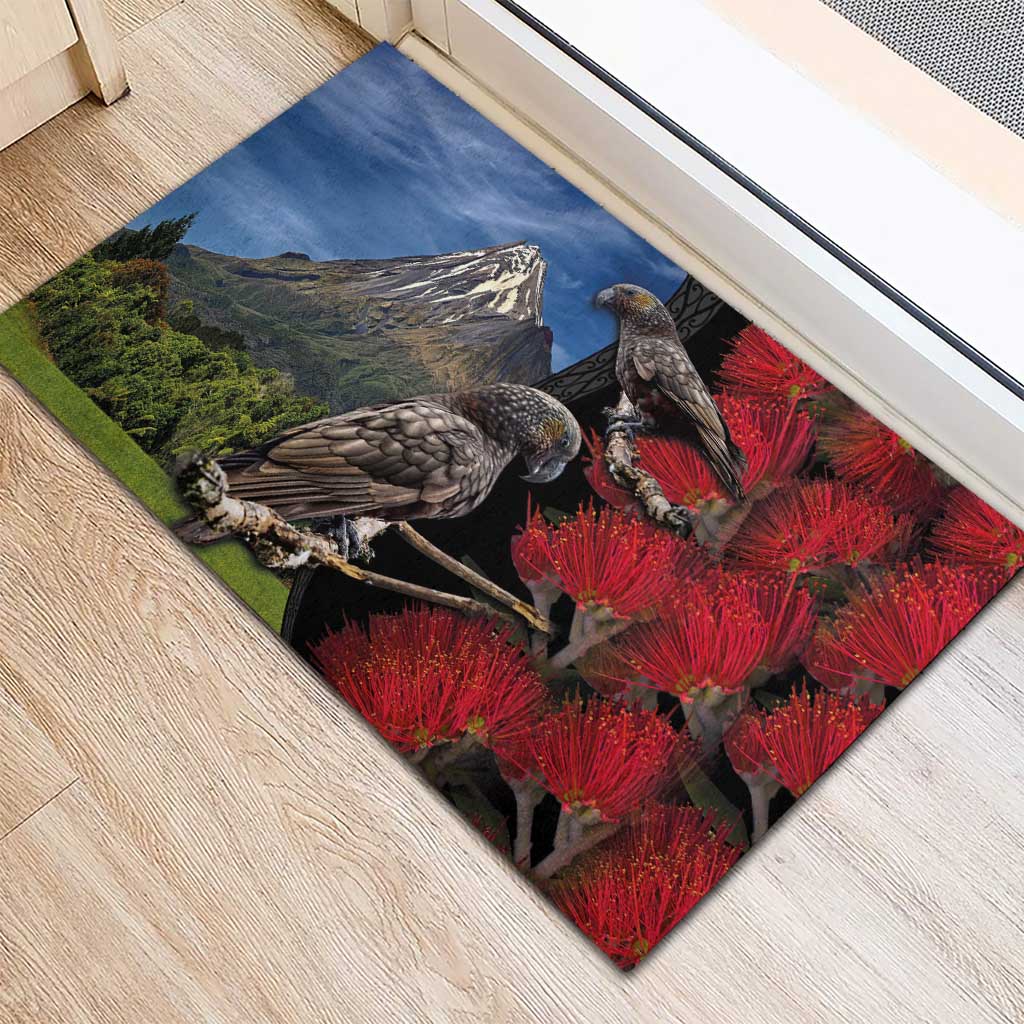 New Zealand Kea And Pohutukawa Rubber Doormat With The Mountain Landscape
