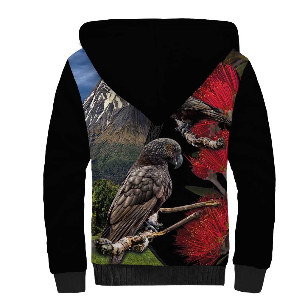 New Zealand Kea And Pohutukawa Sherpa Hoodie With The Mountain Landscape LT03 - Polynesian Pride