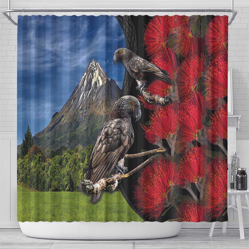 New Zealand Kea And Pohutukawa Shower Curtain With The Mountain Landscape LT03 - Polynesian Pride