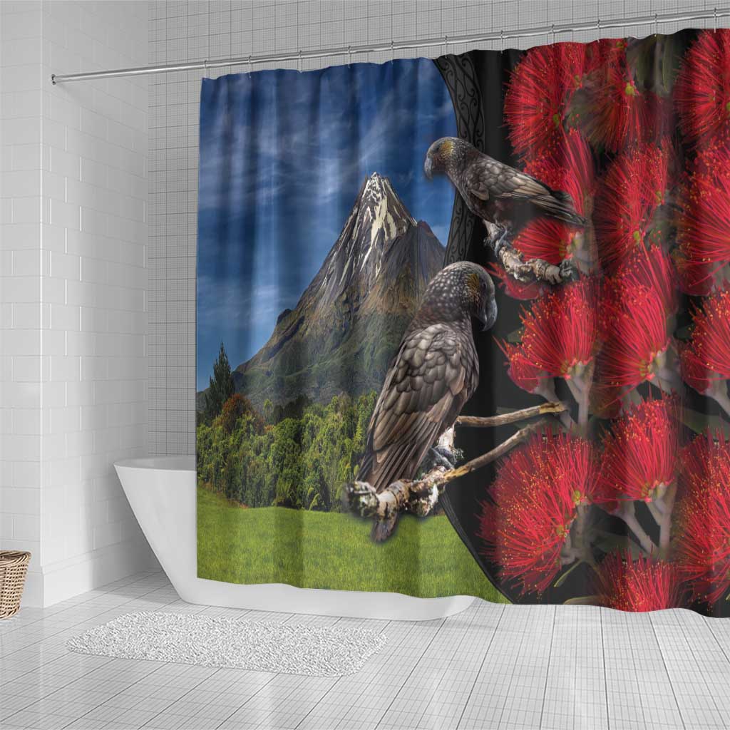 New Zealand Kea And Pohutukawa Shower Curtain With The Mountain Landscape LT03 - Polynesian Pride