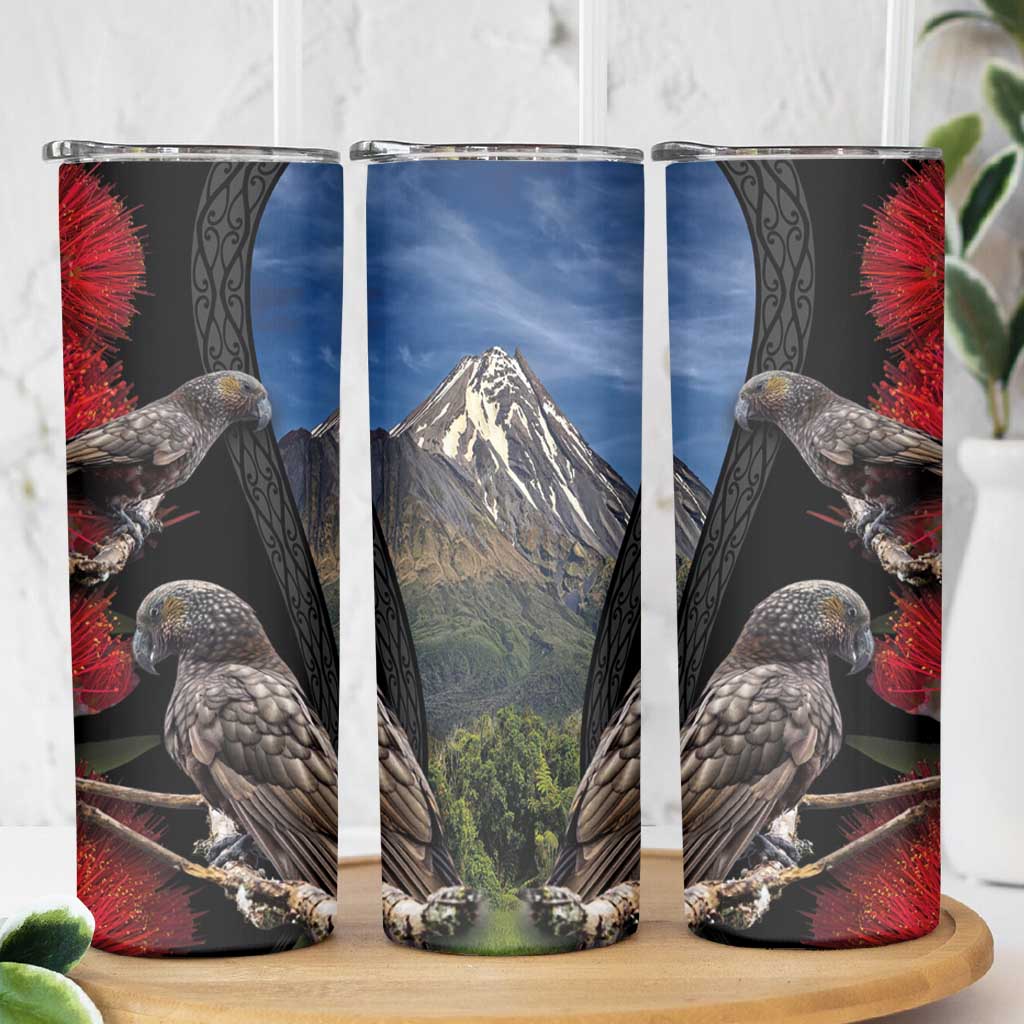New Zealand Kea And Pohutukawa Skinny Tumbler With The Mountain Landscape LT03 - Polynesian Pride