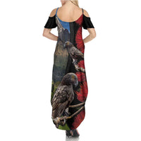 New Zealand Kea And Pohutukawa Summer Maxi Dress With The Mountain Landscape LT03 - Polynesian Pride
