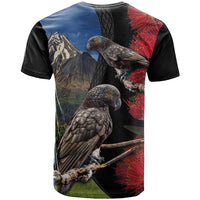 New Zealand Kea And Pohutukawa T Shirt With The Mountain Landscape LT03 - Polynesian Pride