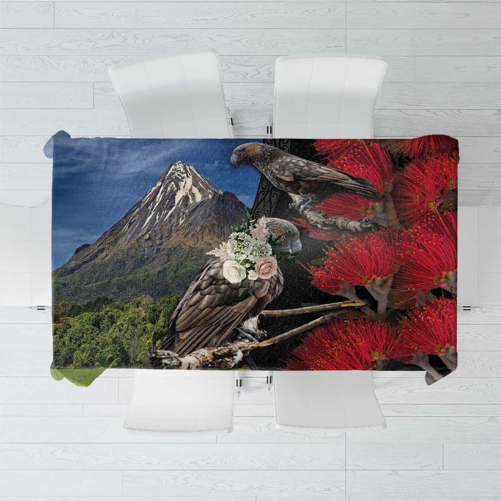New Zealand Kea And Pohutukawa Tablecloth With The Mountain Landscape LT03 Black - Polynesian Pride