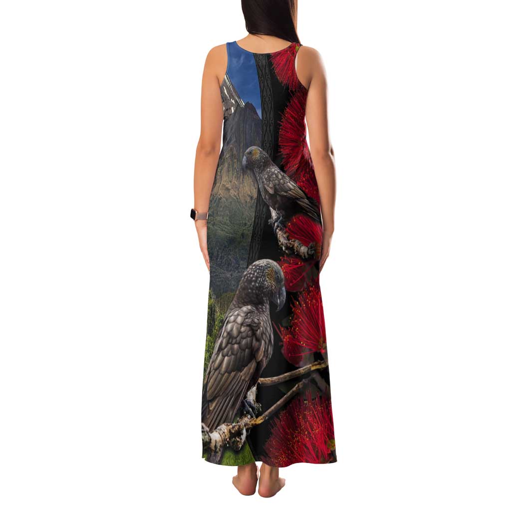 New Zealand Kea And Pohutukawa Tank Maxi Dress With The Mountain Landscape LT03 - Polynesian Pride