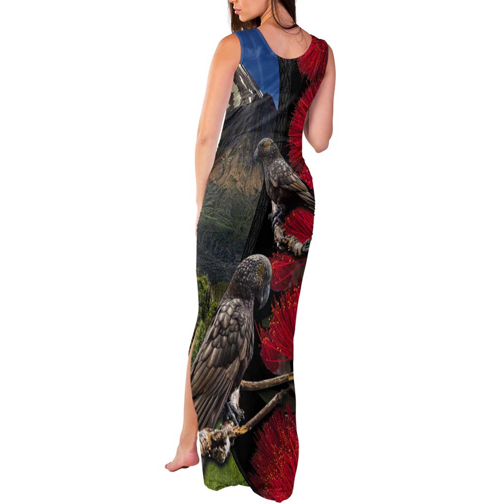 New Zealand Kea And Pohutukawa Tank Maxi Dress With The Mountain Landscape LT03 - Polynesian Pride