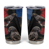 New Zealand Kea And Pohutukawa Tumbler Cup With The Mountain Landscape LT03 Black - Polynesian Pride