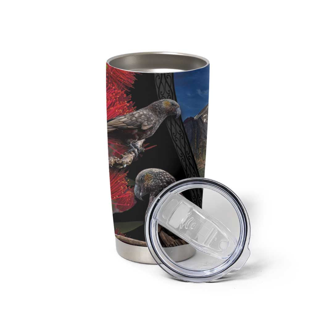 New Zealand Kea And Pohutukawa Tumbler Cup With The Mountain Landscape LT03 - Polynesian Pride