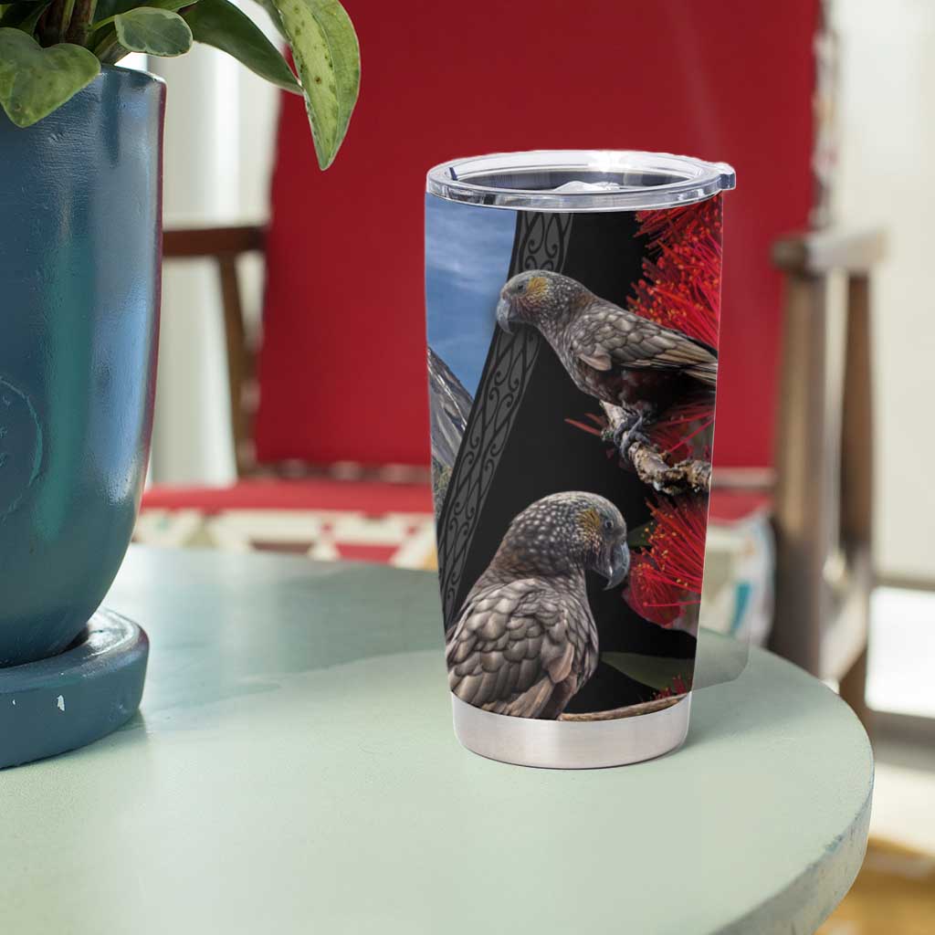 New Zealand Kea And Pohutukawa Tumbler Cup With The Mountain Landscape LT03 - Polynesian Pride