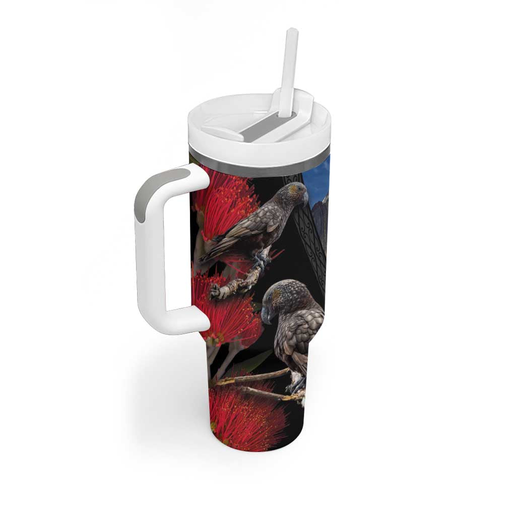 New Zealand Kea And Pohutukawa Tumbler With Handle With The Mountain Landscape LT03 - Polynesian Pride