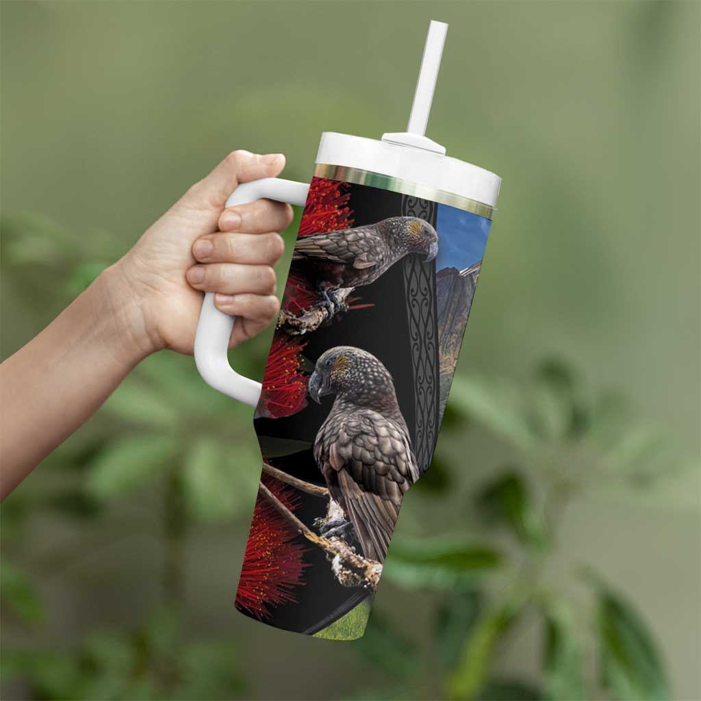 New Zealand Kea And Pohutukawa Tumbler With Handle With The Mountain Landscape LT03 - Polynesian Pride