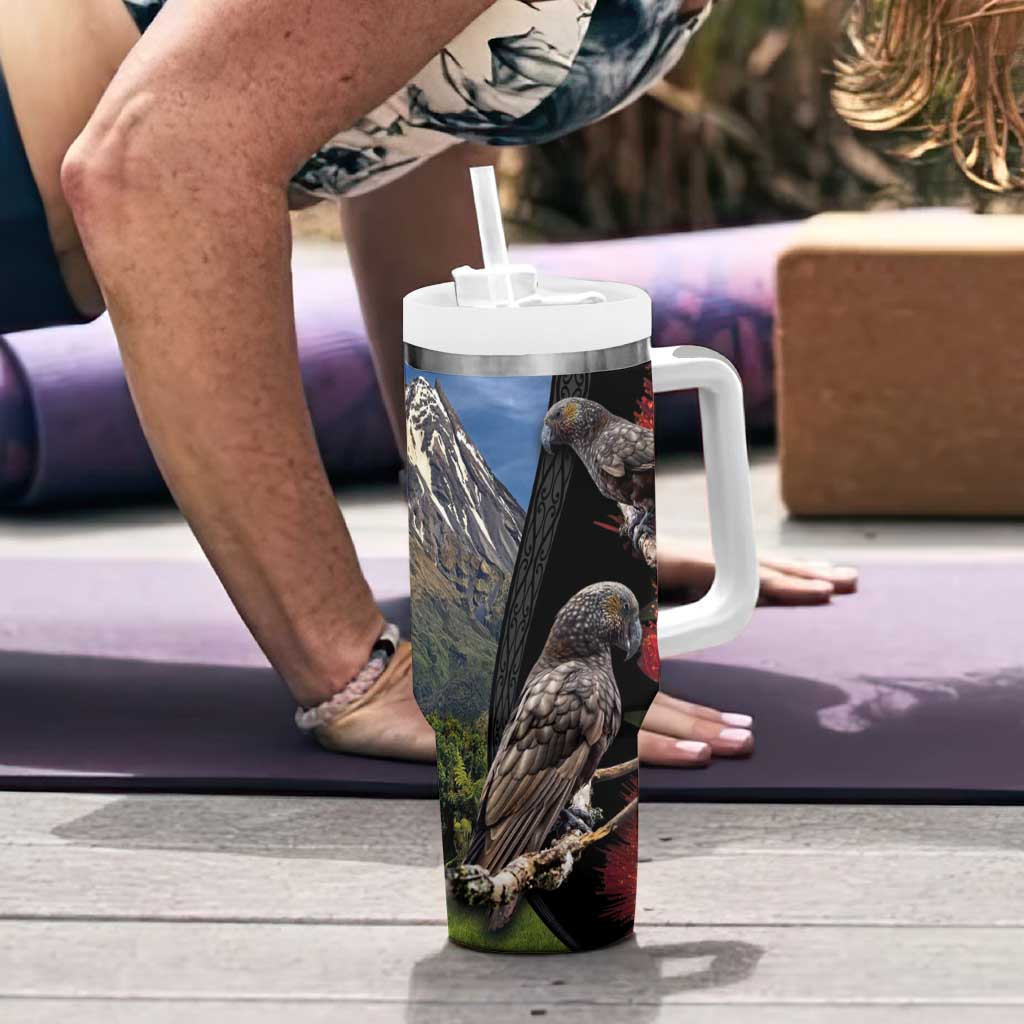 New Zealand Kea And Pohutukawa Tumbler With Handle With The Mountain Landscape LT03 - Polynesian Pride