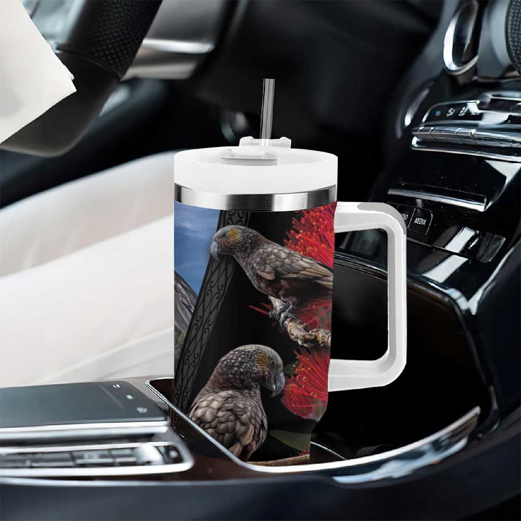 New Zealand Kea And Pohutukawa Tumbler With Handle With The Mountain Landscape LT03 - Polynesian Pride