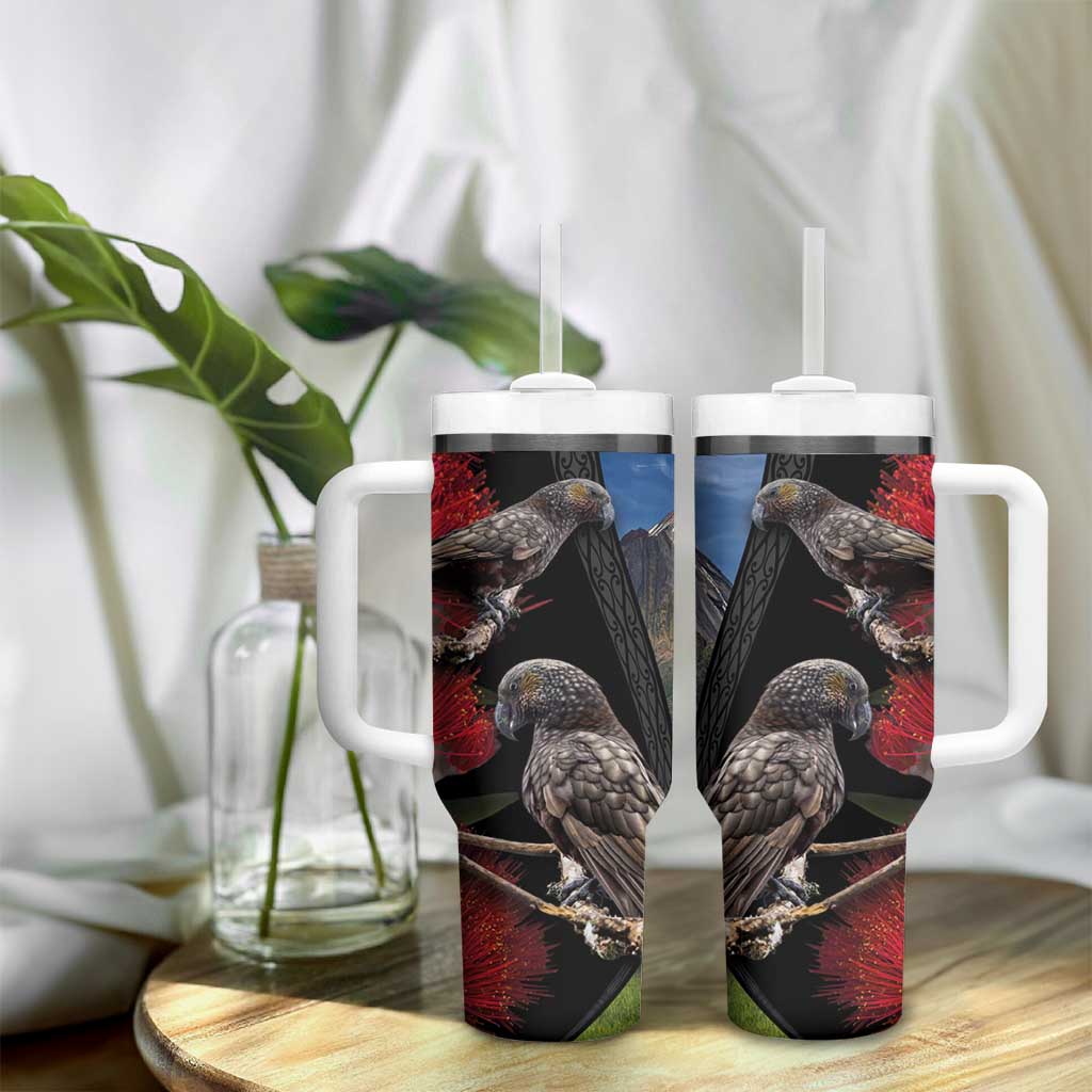 New Zealand Kea And Pohutukawa Tumbler With Handle With The Mountain Landscape LT03 - Polynesian Pride