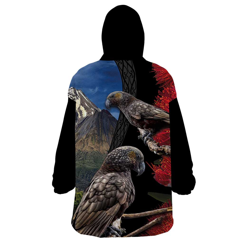 New Zealand Kea And Pohutukawa Wearable Blanket Hoodie With The Mountain Landscape LT03 - Polynesian Pride