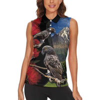 New Zealand Kea And Pohutukawa Women Sleeveless Polo Shirt With The Mountain Landscape LT03 - Polynesian Pride
