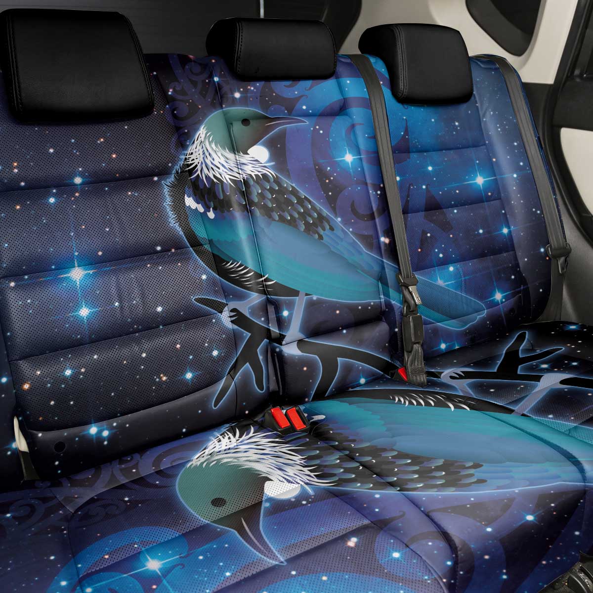 New Zealand Tui Bird Back Car Seat Cover The Pleiades Star Cluster and Koru Tribal Tattoo Galaxy Vibe LT03 - Polynesian Pride