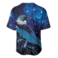 New Zealand Tui Bird Baseball Jersey The Pleiades Star Cluster and Koru Tribal Tattoo Galaxy Vibe LT03 - Polynesian Pride