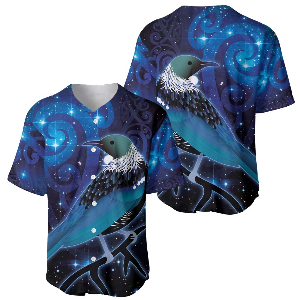 New Zealand Tui Bird Baseball Jersey The Pleiades Star Cluster and Koru Tribal Tattoo Galaxy Vibe LT03 - Polynesian Pride