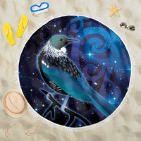 New Zealand Tui Bird Beach Blanket The Pleiades Star Cluster and Koru Tribal Tattoo Galaxy Vibe LT03 One Size 150cm Blue - Polynesian Pride