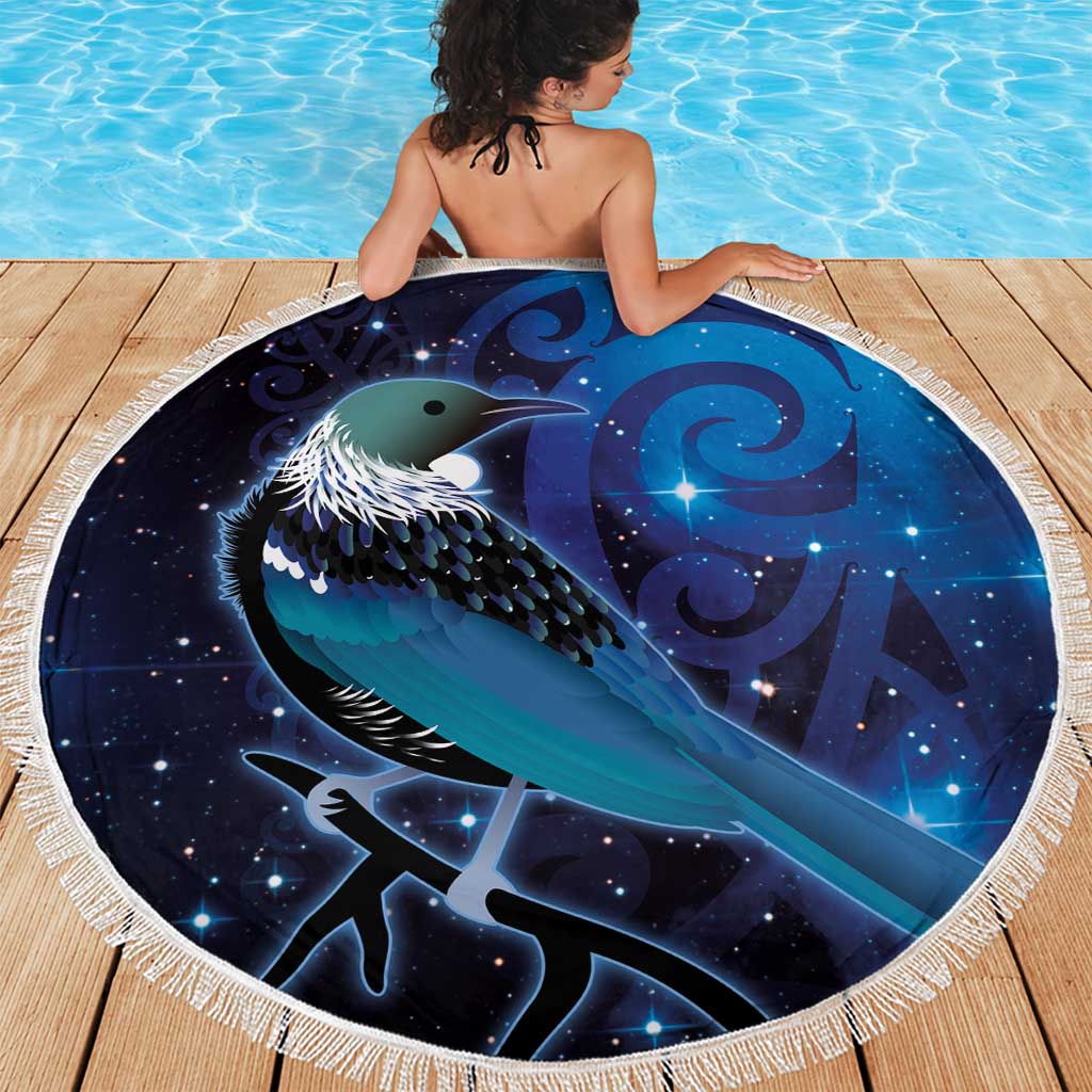 New Zealand Tui Bird Beach Blanket The Pleiades Star Cluster and Koru Tribal Tattoo Galaxy Vibe LT03 - Polynesian Pride