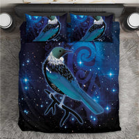 New Zealand Tui Bird Bedding Set The Pleiades Star Cluster and Koru Tribal Tattoo Galaxy Vibe LT03 Blue - Polynesian Pride