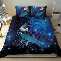 New Zealand Tui Bird Bedding Set The Pleiades Star Cluster and Koru Tribal Tattoo Galaxy Vibe LT03 - Polynesian Pride