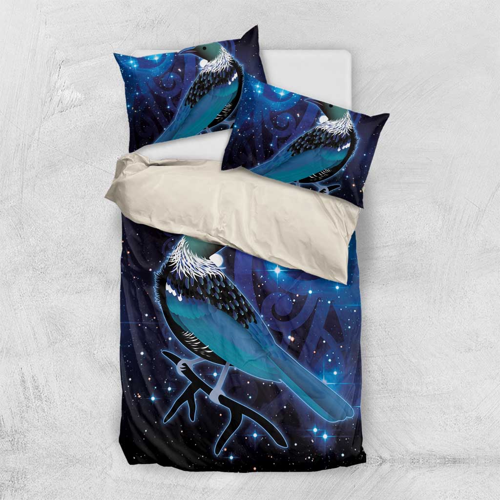 New Zealand Tui Bird Bedding Set The Pleiades Star Cluster and Koru Tribal Tattoo Galaxy Vibe LT03 US Twin 172cm x 218cm Blue - Polynesian Pride