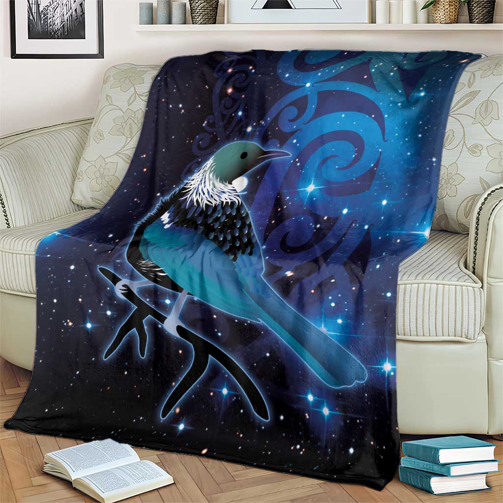 New Zealand Tui Bird Blanket The Pleiades Star Cluster and Koru Tribal Tattoo Galaxy Vibe LT03 - Polynesian Pride