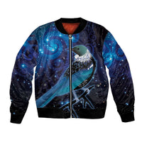 New Zealand Tui Bird Bomber Jacket The Pleiades Star Cluster and Koru Tribal Tattoo Galaxy Vibe LT03 Unisex Blue - Polynesian Pride