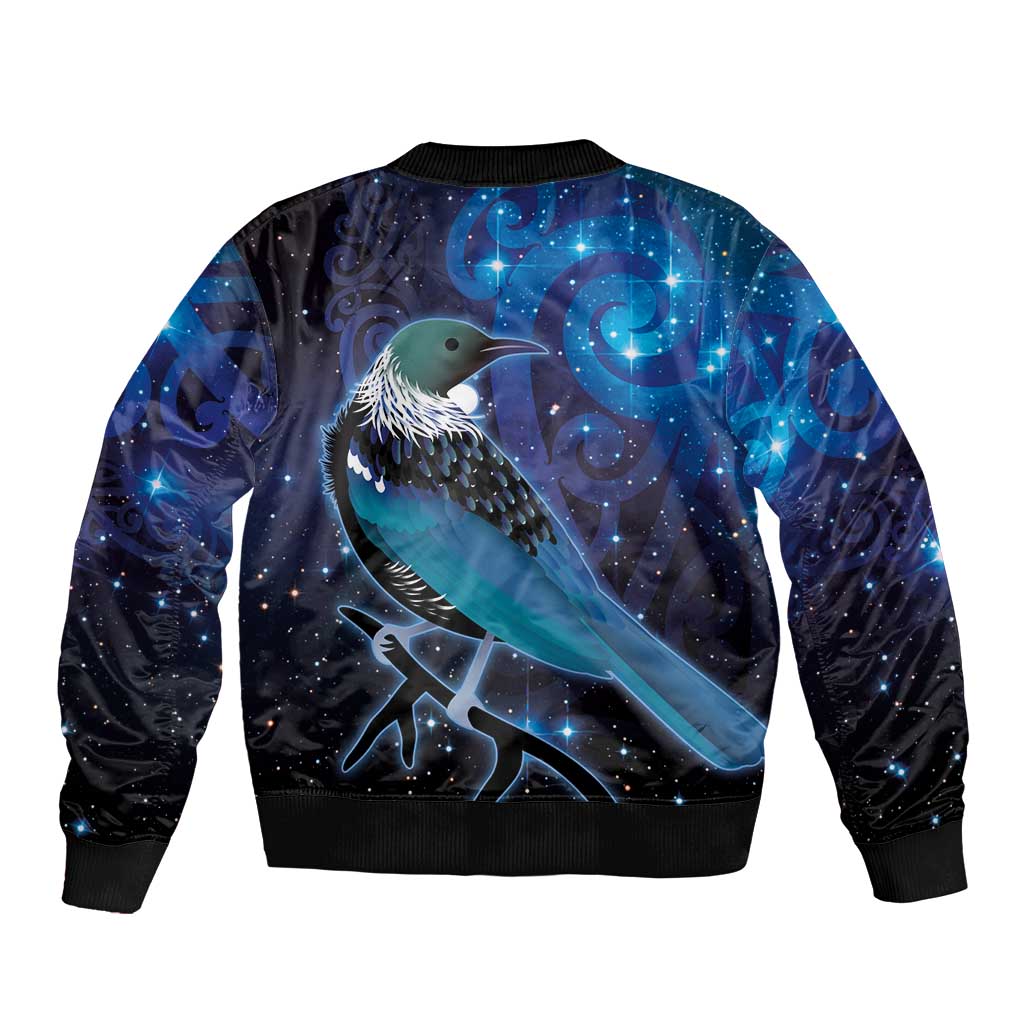 New Zealand Tui Bird Bomber Jacket The Pleiades Star Cluster and Koru Tribal Tattoo Galaxy Vibe LT03 - Polynesian Pride
