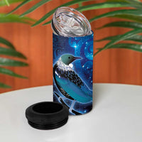New Zealand Tui Bird 4 in 1 Can Cooler Tumbler The Pleiades Star Cluster and Koru Tribal Tattoo Galaxy Vibe LT03 - Polynesian Pride