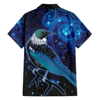 New Zealand Tui Bird Family Matching Off Shoulder Maxi Dress and Hawaiian Shirt The Pleiades Star Cluster and Koru Tribal Tattoo Galaxy Vibe LT03 - Polynesian Pride