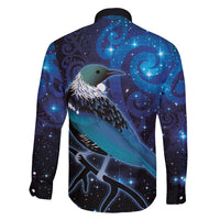 New Zealand Tui Bird Family Matching Puletasi and Hawaiian Shirt The Pleiades Star Cluster and Koru Tribal Tattoo Galaxy Vibe LT03 - Polynesian Pride