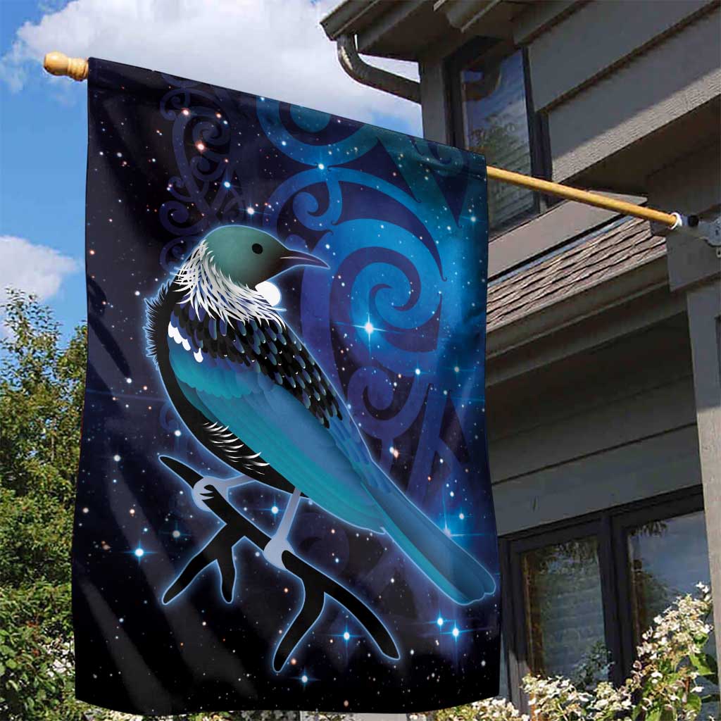 New Zealand Tui Bird Garden Flag The Pleiades Star Cluster and Koru Tribal Tattoo Galaxy Vibe LT03 - Polynesian Pride