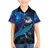 New Zealand Tui Bird Hawaiian Shirt The Pleiades Star Cluster and Koru Tribal Tattoo Galaxy Vibe LT03 - Polynesian Pride