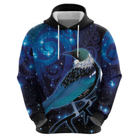 New Zealand Tui Bird Hoodie The Pleiades Star Cluster and Koru Tribal Tattoo Galaxy Vibe LT03 - Polynesian Pride