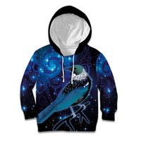 New Zealand Tui Bird Kid Hoodie The Pleiades Star Cluster and Koru Tribal Tattoo Galaxy Vibe LT03 Hoodie Blue - Polynesian Pride