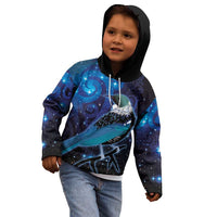 New Zealand Tui Bird Kid Hoodie The Pleiades Star Cluster and Koru Tribal Tattoo Galaxy Vibe LT03 - Polynesian Pride