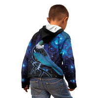 New Zealand Tui Bird Kid Hoodie The Pleiades Star Cluster and Koru Tribal Tattoo Galaxy Vibe LT03 - Polynesian Pride