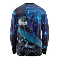 New Zealand Tui Bird Long Sleeve Shirt The Pleiades Star Cluster and Koru Tribal Tattoo Galaxy Vibe LT03 - Polynesian Pride