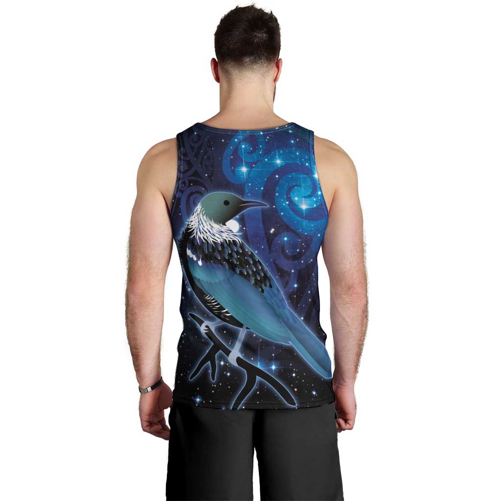 New Zealand Tui Bird Men Tank Top The Pleiades Star Cluster and Koru Tribal Tattoo Galaxy Vibe LT03 - Polynesian Pride