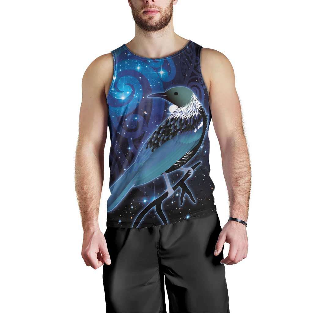 New Zealand Tui Bird Men Tank Top The Pleiades Star Cluster and Koru Tribal Tattoo Galaxy Vibe LT03 - Polynesian Pride